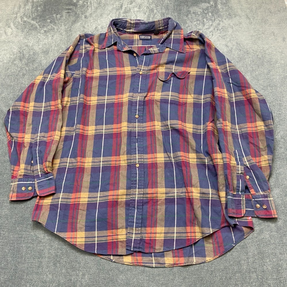 Lands' End Direct Merchants Flannel Shirt Mens XL Multicolor Cotton Plaid Button